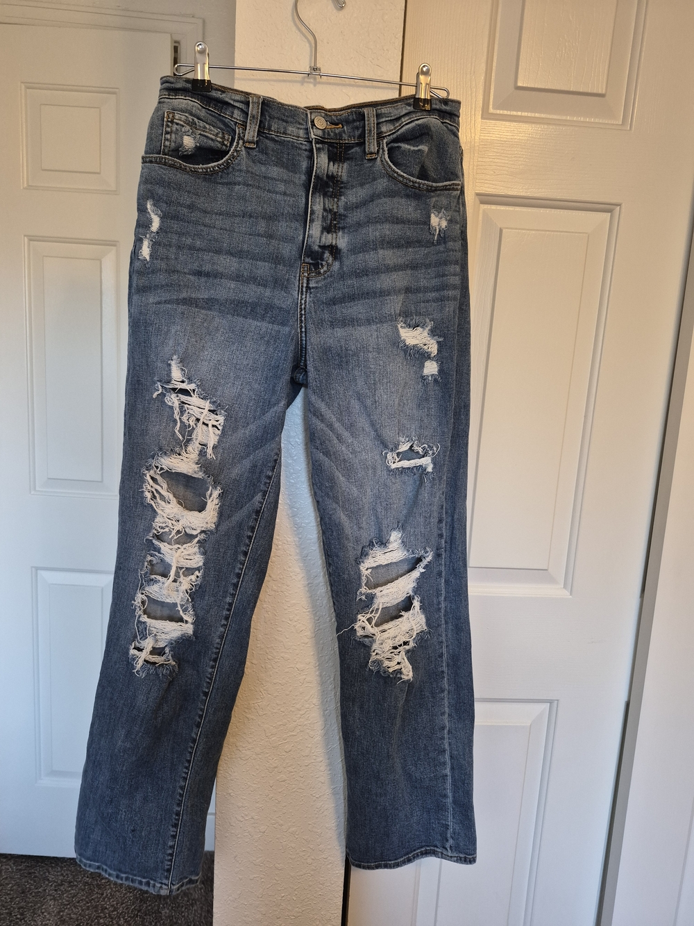 High-Rise Distressed Wide-Leg Jeans - Blue